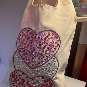 Stylish Heart-Embellished Cream Tote Bag